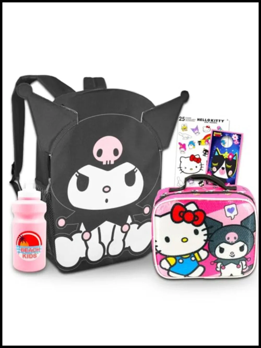Kuromi Backpack & Lunch Box Set with Water Bottle, Stickers